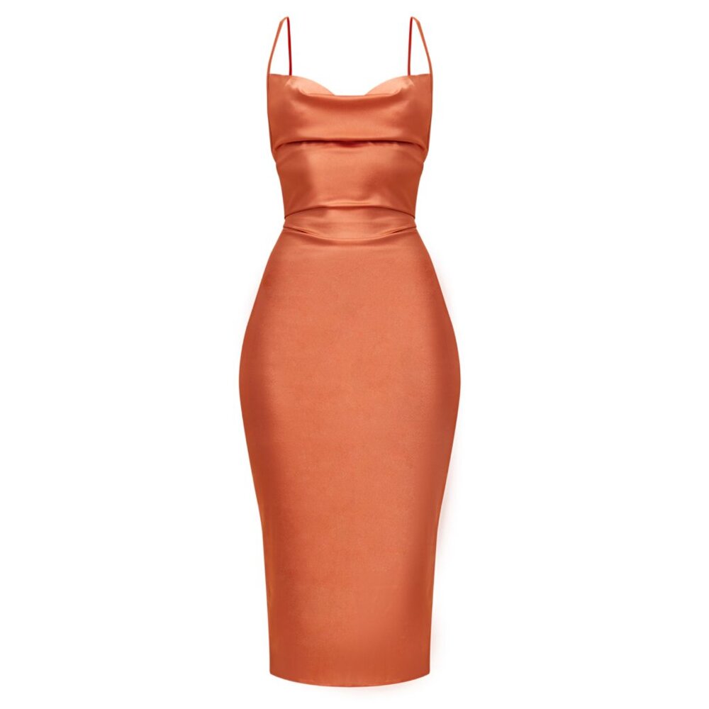 PrettyLittleThing Orange Midi Dress